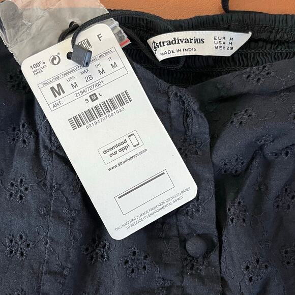 ASOS Stradivarius Square Neck Button Front Black Puff Sleeve Shirt NWT Medium - Picture 11 of 14